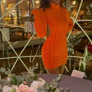 Sexy Backless Orange Sweater Dress